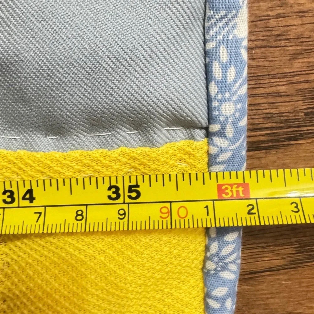 EUC Granny Handmade‎ Patchwork Baby Quilt Blue Grey Yellow Nursery Blanket 36x45